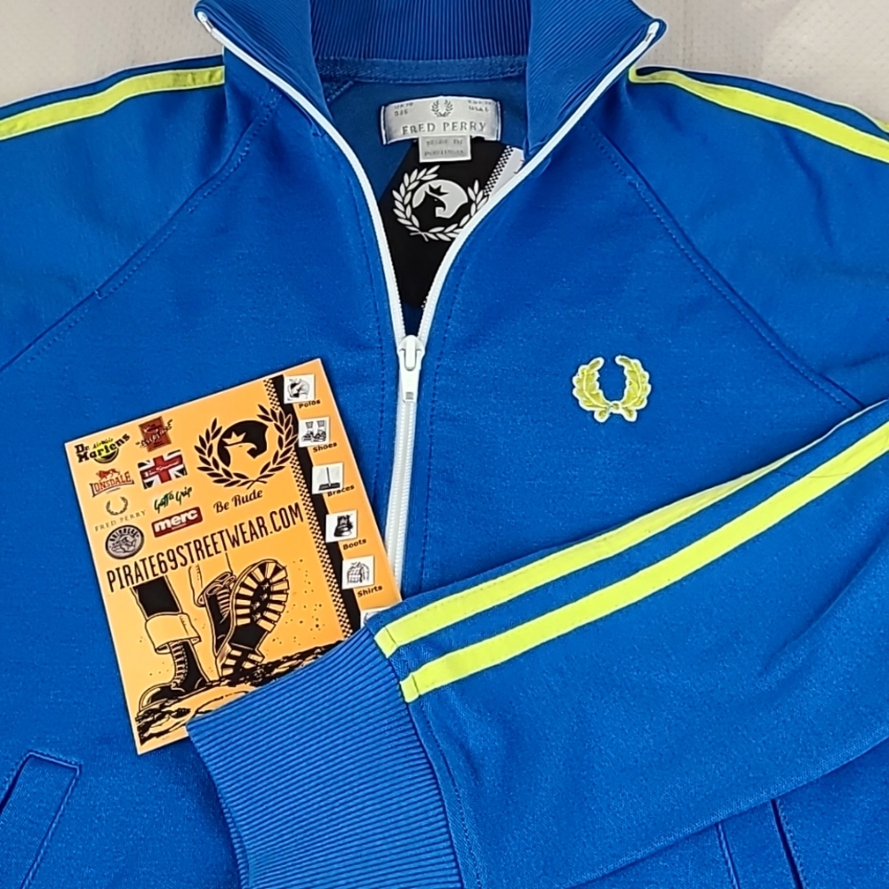 Retro Fred Perry Women's Track Jacket Vintage Portugal Made Blue & Neon Pirate69